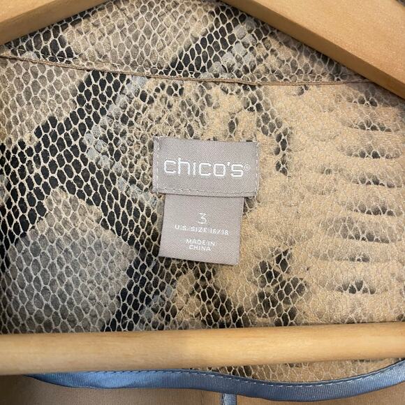 Chicos Womens Size 3 XL Snakeskin Print Trench Coat Open Front Longline - Picture 5 of 5